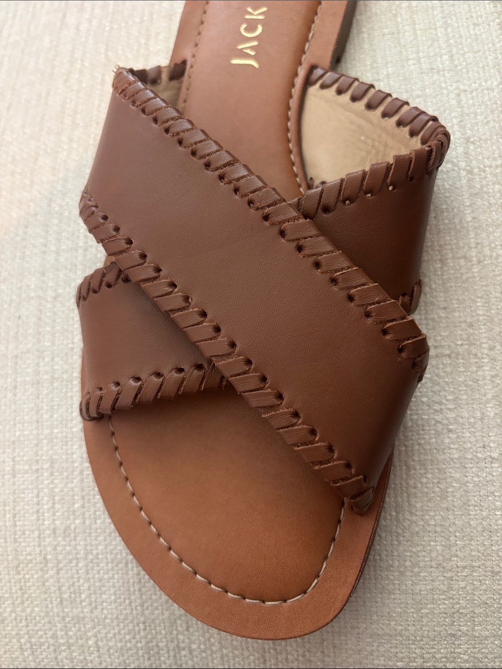 Jack Rogers Tan Leather Cross-Strap Slide Sandals - Picture 6 of 7